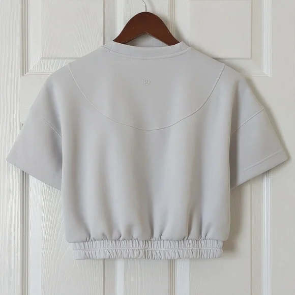 Lululemon Softstreme Cropped Gathered Waist Short Sleeve T-shirt Light Vapor 4 - Picture 7 of 10